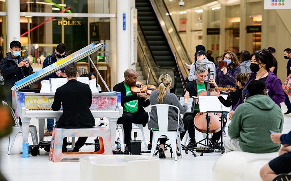 On Mondays in May, come play the piano in the Oculus. 