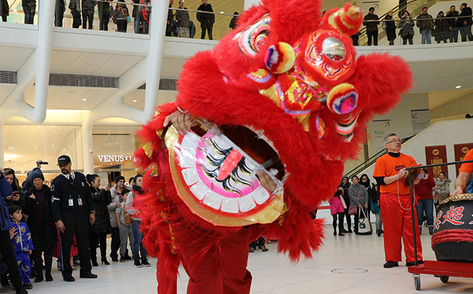 A Lunar New Year Lion Dance taking place at the World Trade Center Oculus