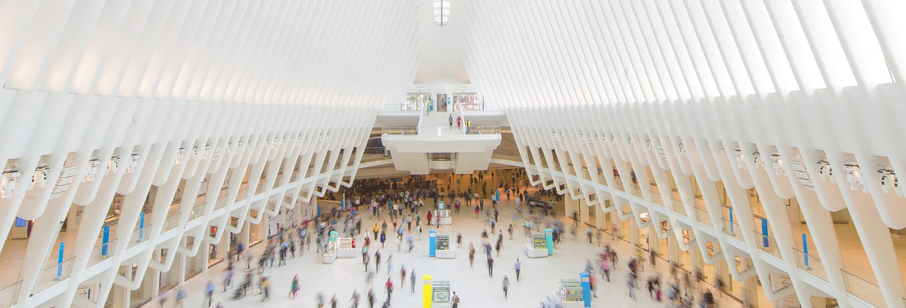 A view from the east of the Oculus at the World Trade Center campus.